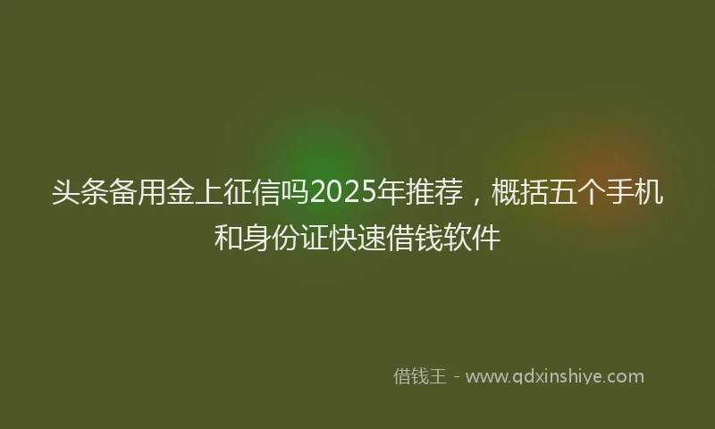 头条备用金上征信吗2025年推荐，概括五个手机和身份证快速借钱软件