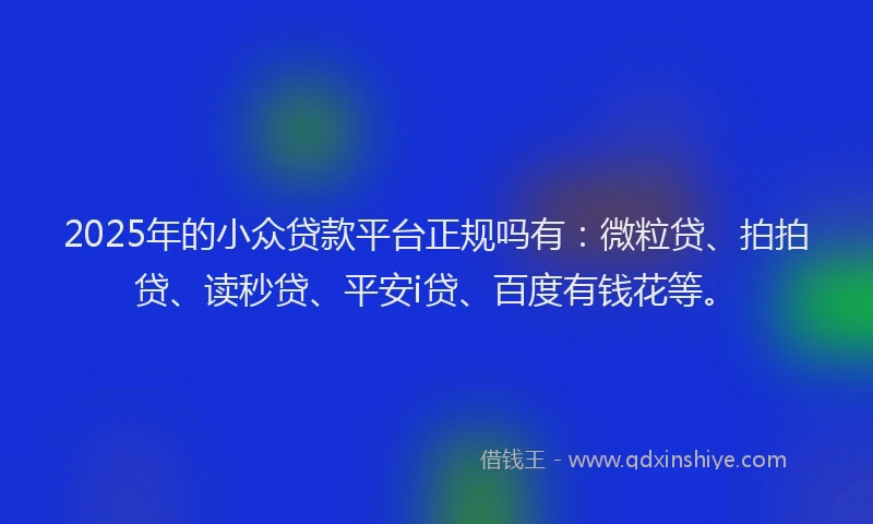 2025年的小众贷款平台正规吗有：微粒贷、拍拍贷、读秒贷、平安i贷、百度有钱花等。