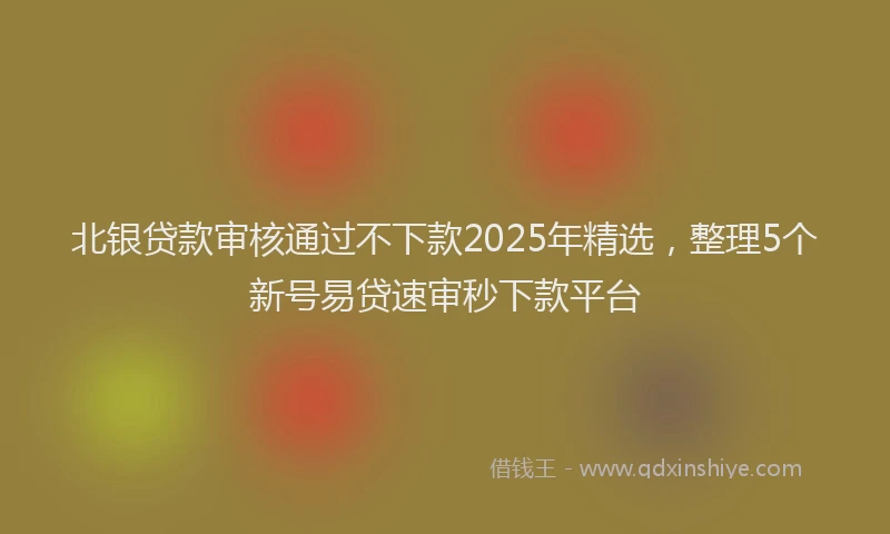 北银贷款审核通过不下款2025年精选，整理5个新号易贷速审秒下款平台