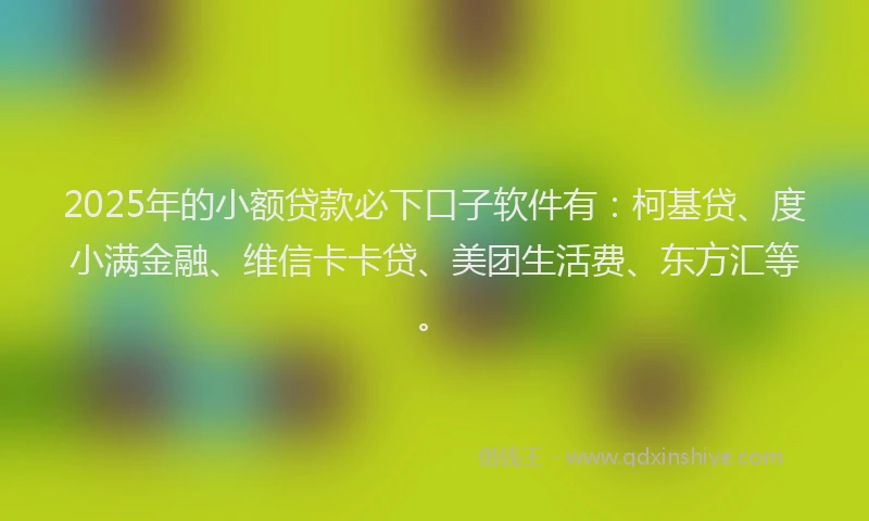 2025年的小额贷款必下口子软件有：柯基贷、度小满金融、维信卡卡贷、美团生活费、东方汇等。