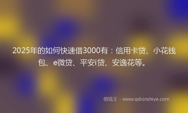 2025年的如何快速借3000有：信用卡贷、小花钱包、e微贷、平安i贷、安逸花等。