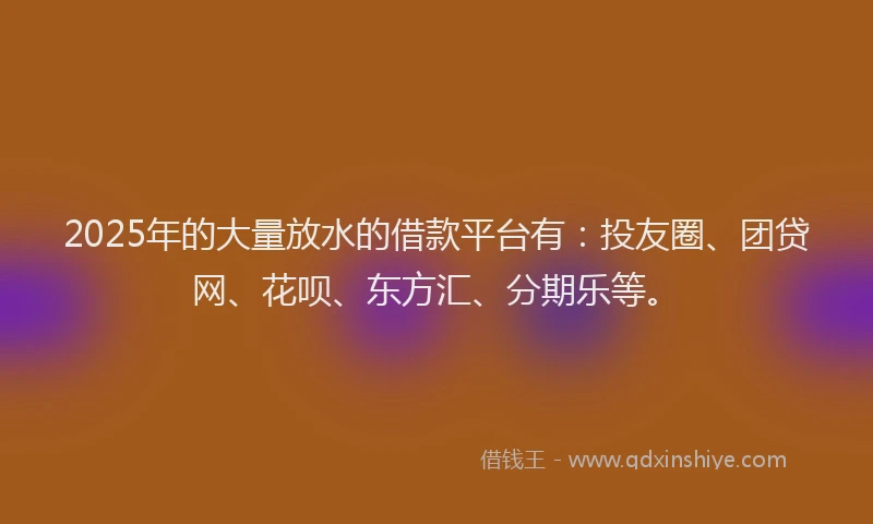 2025年的大量放水的借款平台有：投友圈、团贷网、花呗、东方汇、分期乐等。