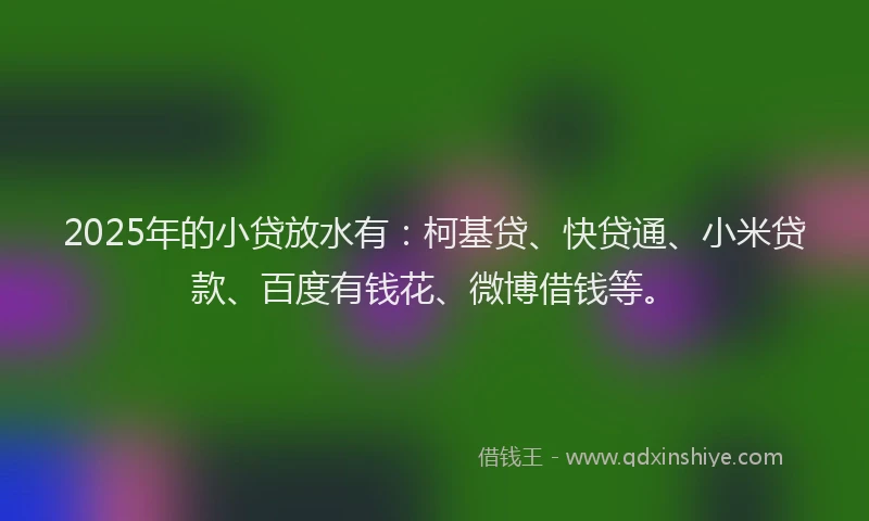 2025年的小贷放水有：柯基贷、快贷通、小米贷款、百度有钱花、微博借钱等。