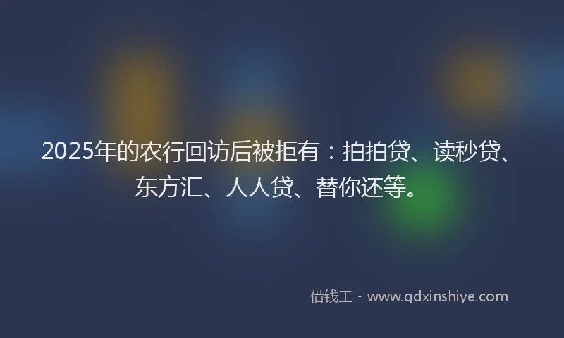 2025年的农行回访后被拒有：拍拍贷、读秒贷、东方汇、人人贷、替你还等。