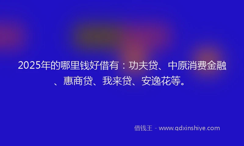 2025年的哪里钱好借有：功夫贷、中原消费金融、惠商贷、我来贷、安逸花等。