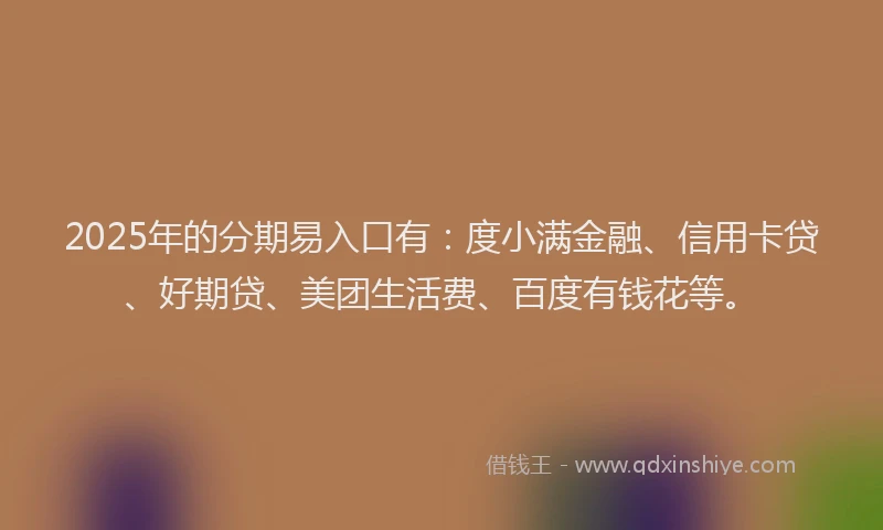 2025年的分期易入口有：度小满金融、信用卡贷、好期贷、美团生活费、百度有钱花等。
