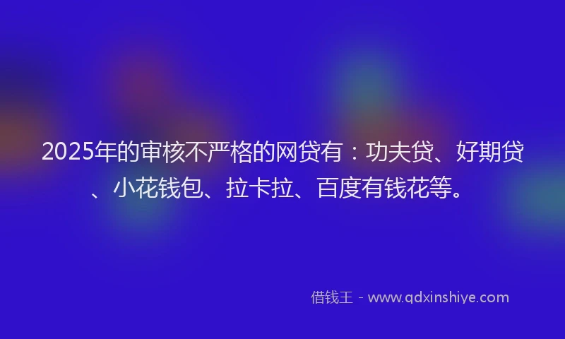 2025年的审核不严格的网贷有：功夫贷、好期贷、小花钱包、拉卡拉、百度有钱花等。