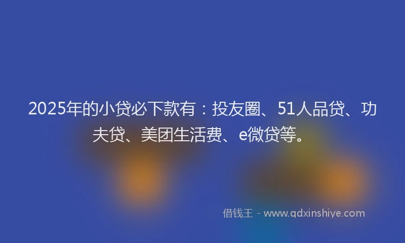 2025年的小贷必下款有：投友圈、51人品贷、功夫贷、美团生活费、e微贷等。