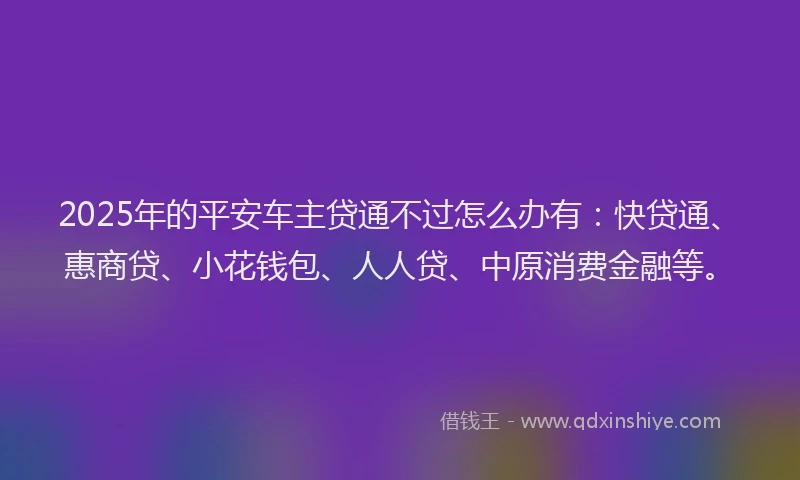2025年的平安车主贷通不过怎么办有：快贷通、惠商贷、小花钱包、人人贷、中原消费金融等。