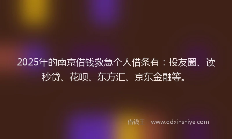 2025年的南京借钱救急个人借条有：投友圈、读秒贷、花呗、东方汇、京东金融等。