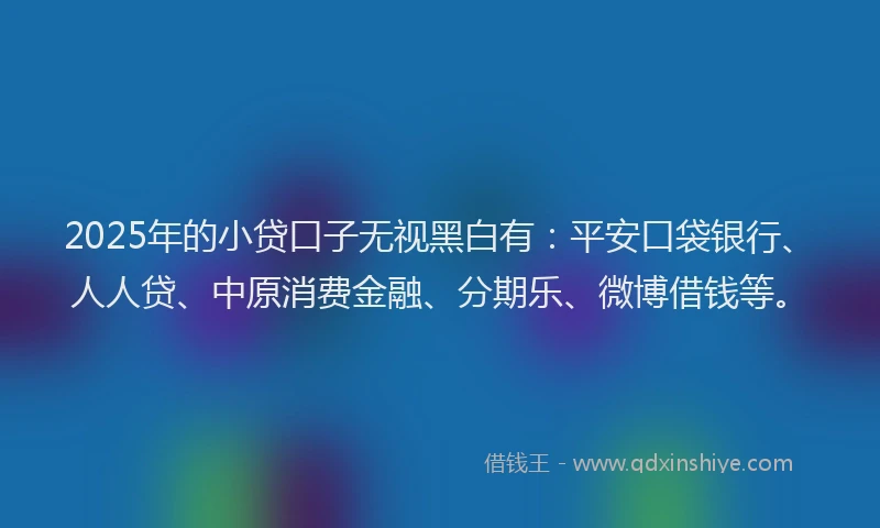 2025年的小贷口子无视黑白有：平安口袋银行、人人贷、中原消费金融、分期乐、微博借钱等。