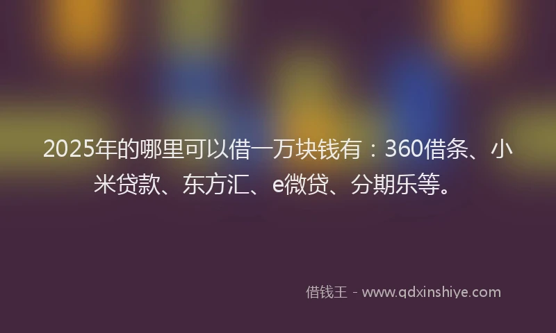 2025年的哪里可以借一万块钱有：360借条、小米贷款、东方汇、e微贷、分期乐等。