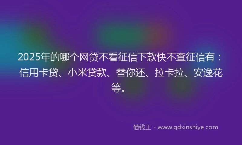 2025年的哪个网贷不看征信下款快不查征信有：信用卡贷、小米贷款、替你还、拉卡拉、安逸花等。
