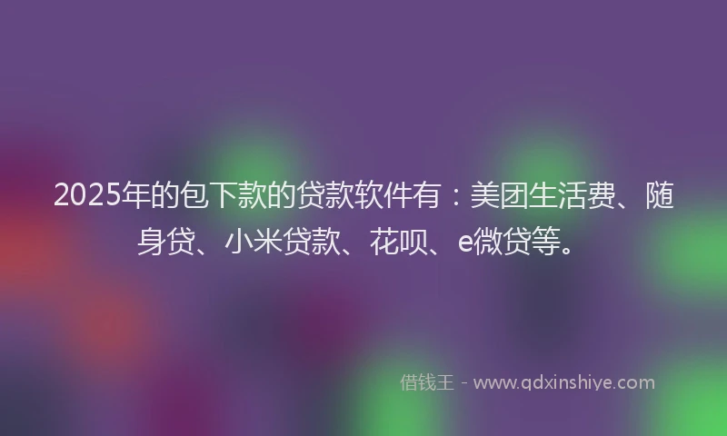 2025年的包下款的贷款软件有：美团生活费、随身贷、小米贷款、花呗、e微贷等。