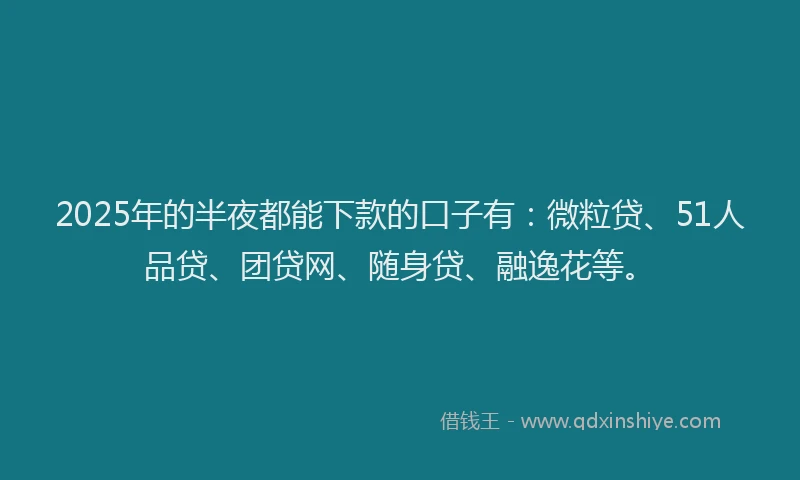 2025年的半夜都能下款的口子有：微粒贷、51人品贷、团贷网、随身贷、融逸花等。