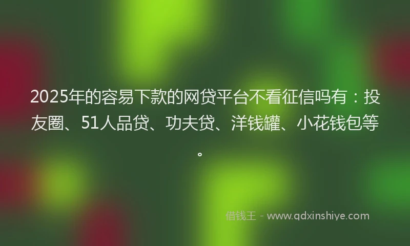 2025年的容易下款的网贷平台不看征信吗有：投友圈、51人品贷、功夫贷、洋钱罐、小花钱包等。