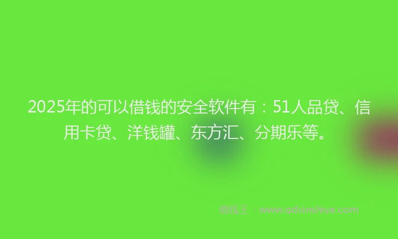 2025年的可以借钱的安全软件有：51人品贷、信用卡贷、洋钱罐、东方汇、分期乐等。