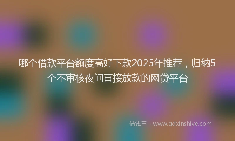 哪个借款平台额度高好下款2025年推荐，归纳5个不审核夜间直接放款的网贷平台
