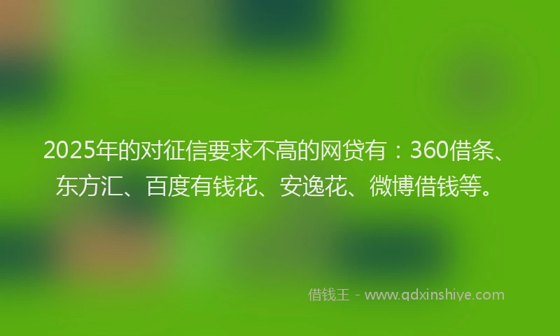2025年的对征信要求不高的网贷有：360借条、东方汇、百度有钱花、安逸花、微博借钱等。