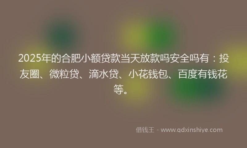 2025年的合肥小额贷款当天放款吗安全吗有：投友圈、微粒贷、滴水贷、小花钱包、百度有钱花等。
