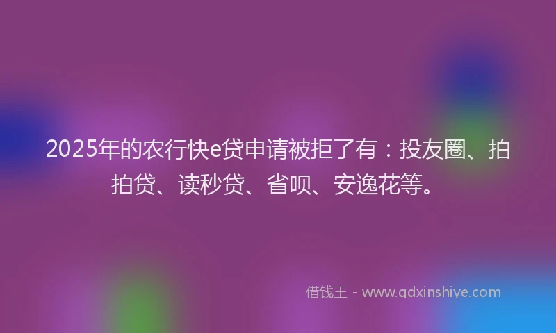 2025年的农行快e贷申请被拒了有：投友圈、拍拍贷、读秒贷、省呗、安逸花等。