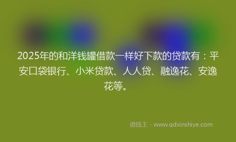 2025年的和洋钱罐借款一样好下款的贷款有：平安口袋银行、小米贷款、人人贷、融逸花、安逸花等。