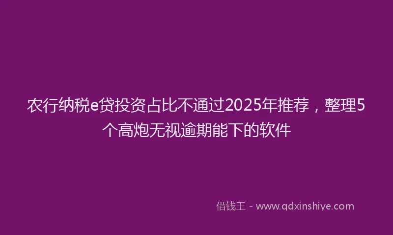 农行纳税e贷投资占比不通过2025年推荐，整理5个高炮无视逾期能下的软件