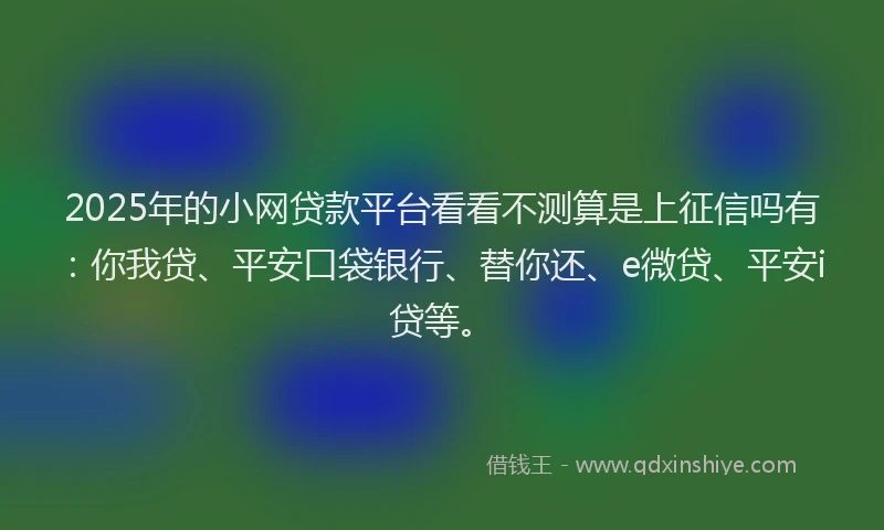 2025年的小网贷款平台看看不测算是上征信吗有：你我贷、平安口袋银行、替你还、e微贷、平安i贷等。