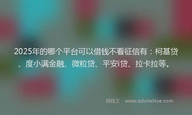 2025年的哪个平台可以借钱不看征信有：柯基贷、度小满金融、微粒贷、平安i贷、拉卡拉等。