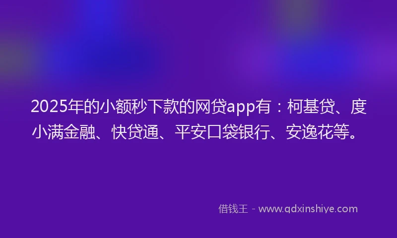 2025年的小额秒下款的网贷app有：柯基贷、度小满金融、快贷通、平安口袋银行、安逸花等。