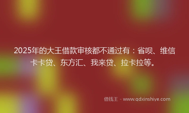 2025年的大王借款审核都不通过有：省呗、维信卡卡贷、东方汇、我来贷、拉卡拉等。