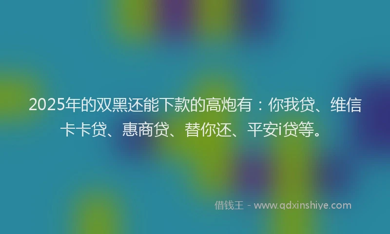 2025年的双黑还能下款的高炮有：你我贷、维信卡卡贷、惠商贷、替你还、平安i贷等。