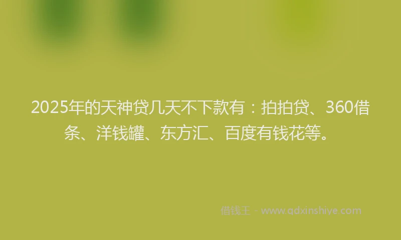 2025年的天神贷几天不下款有：拍拍贷、360借条、洋钱罐、东方汇、百度有钱花等。