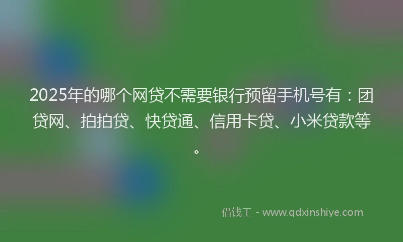 2025年的哪个网贷不需要银行预留手机号有：团贷网、拍拍贷、快贷通、信用卡贷、小米贷款等。