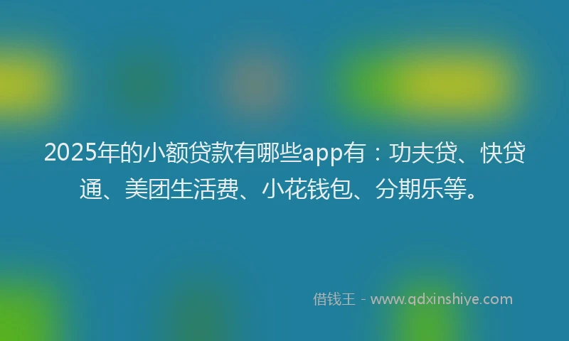 2025年的小额贷款有哪些app有：功夫贷、快贷通、美团生活费、小花钱包、分期乐等。