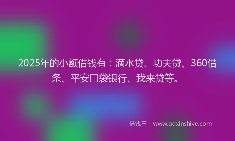 2025年的小额借钱有：滴水贷、功夫贷、360借条、平安口袋银行、我来贷等。