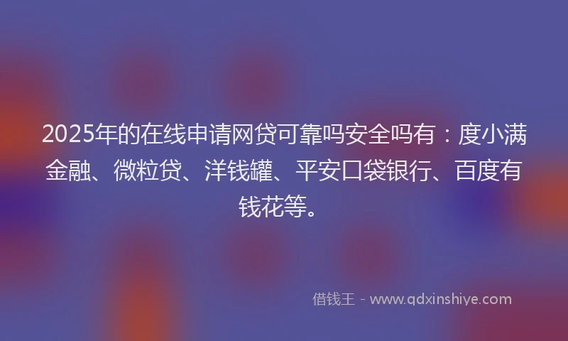 2025年的在线申请网贷可靠吗安全吗有：度小满金融、微粒贷、洋钱罐、平安口袋银行、百度有钱花等。