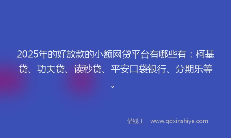 2025年的好放款的小额网贷平台有哪些有：柯基贷、功夫贷、读秒贷、平安口袋银行、分期乐等。