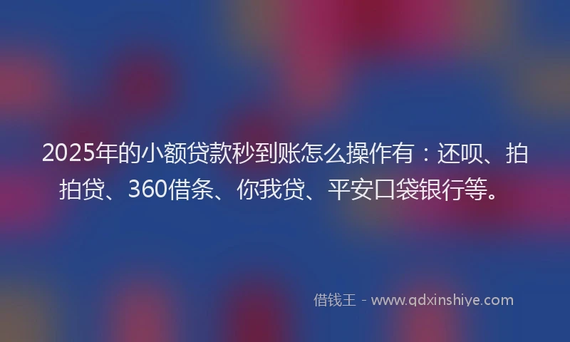 2025年的小额贷款秒到账怎么操作有：还呗、拍拍贷、360借条、你我贷、平安口袋银行等。