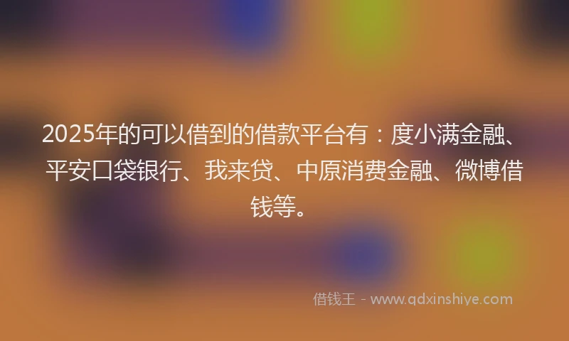 2025年的可以借到的借款平台有：度小满金融、平安口袋银行、我来贷、中原消费金融、微博借钱等。