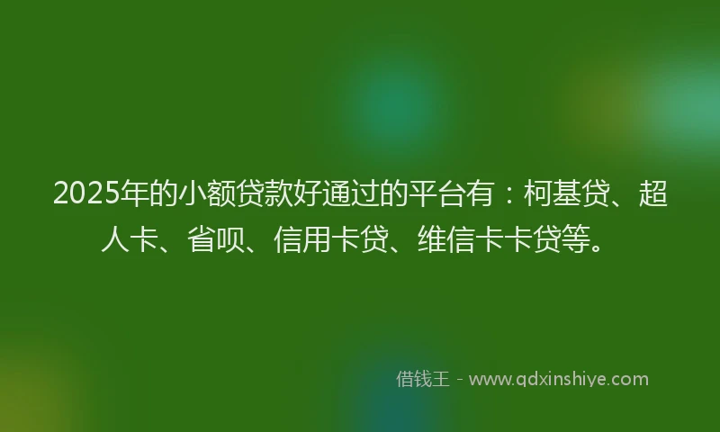 2025年的小额贷款好通过的平台有：柯基贷、超人卡、省呗、信用卡贷、维信卡卡贷等。