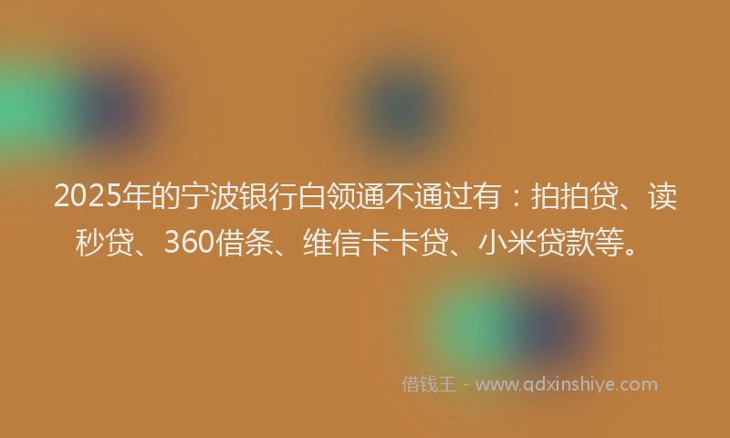 2025年的宁波银行白领通不通过有：拍拍贷、读秒贷、360借条、维信卡卡贷、小米贷款等。