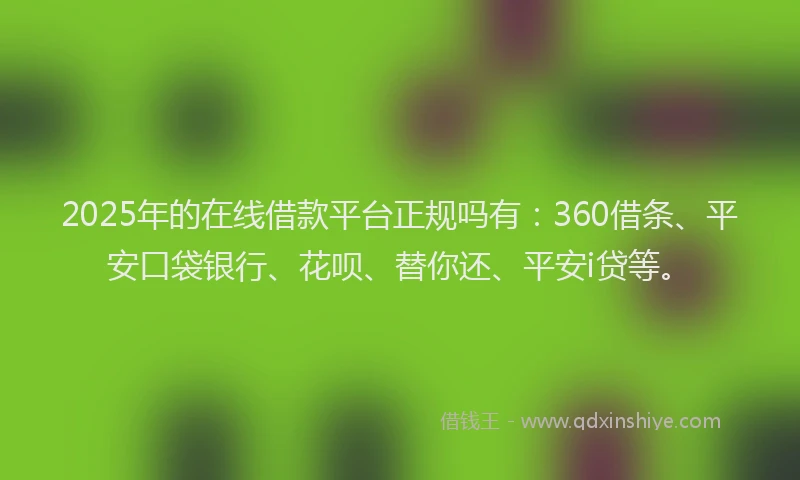 2025年的在线借款平台正规吗有：360借条、平安口袋银行、花呗、替你还、平安i贷等。