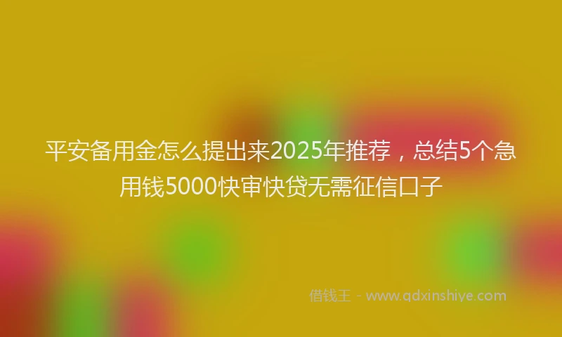 平安备用金怎么提出来2025年推荐，总结5个急用钱5000快审快贷无需征信口子