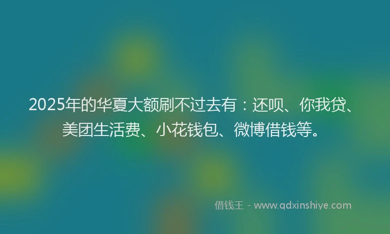 2025年的华夏大额刷不过去有：还呗、你我贷、美团生活费、小花钱包、微博借钱等。