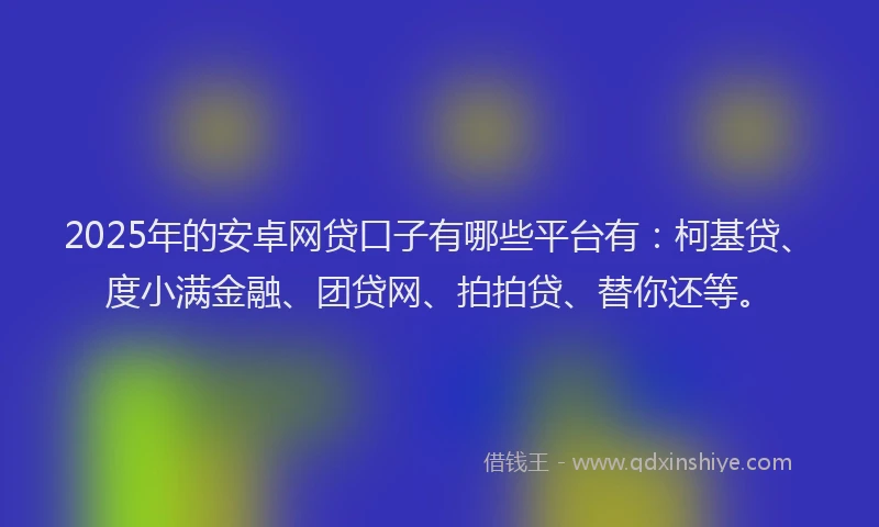 2025年的安卓网贷口子有哪些平台有：柯基贷、度小满金融、团贷网、拍拍贷、替你还等。