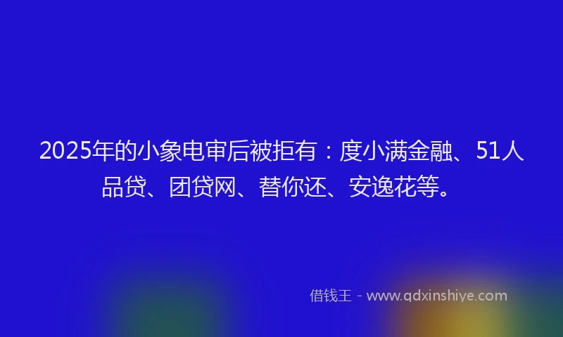 2025年的小象电审后被拒有：度小满金融、51人品贷、团贷网、替你还、安逸花等。