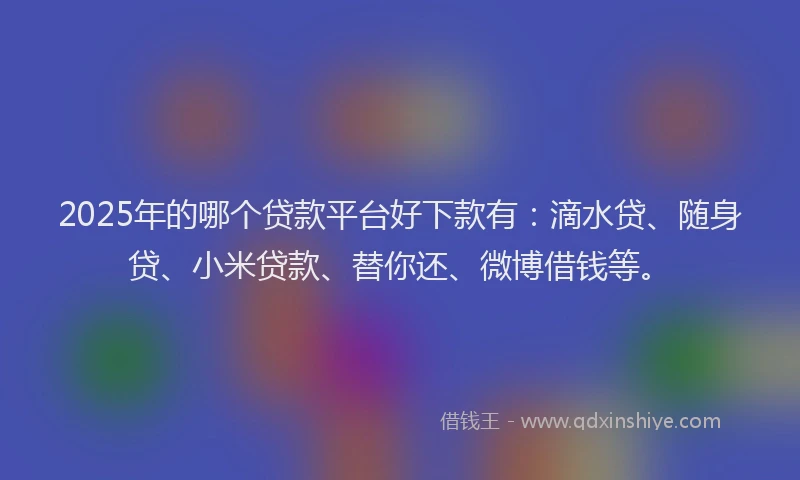 2025年的哪个贷款平台好下款有：滴水贷、随身贷、小米贷款、替你还、微博借钱等。