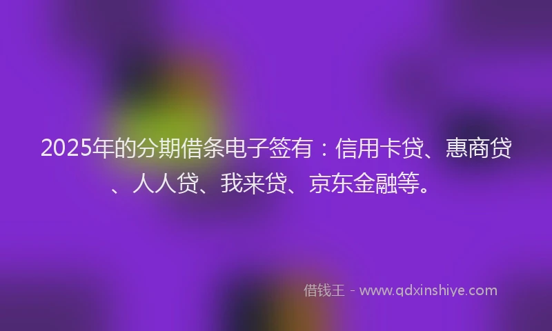 2025年的分期借条电子签有：信用卡贷、惠商贷、人人贷、我来贷、京东金融等。