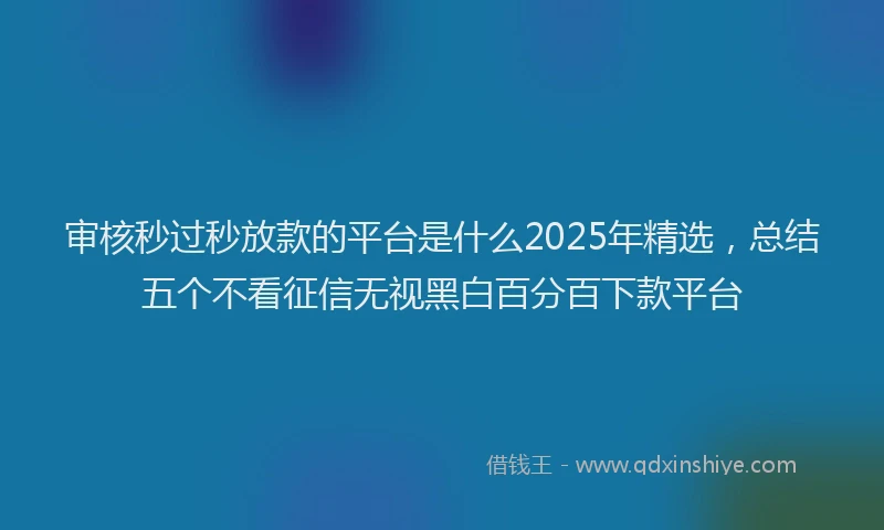 审核秒过秒放款的平台是什么2025年精选，总结五个不看征信无视黑白百分百下款平台